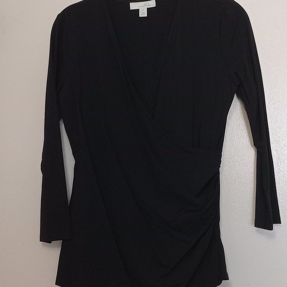 Classic Black - Crossover Front Blouse by Emerson Rose - Picture 4 of 5